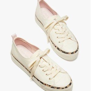 Kate Spade White Lepord Trim Sneakers
